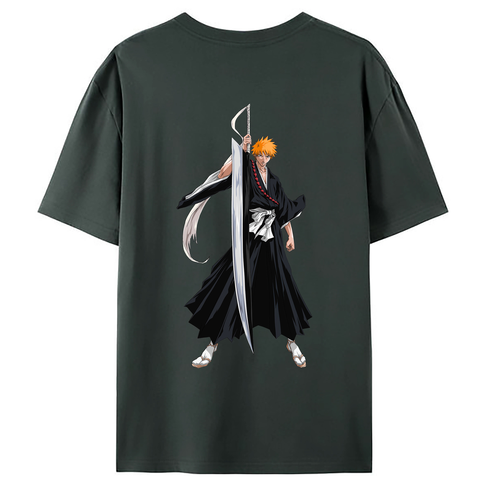 （画像用） ブリーチ 黒崎一護（くろさき いちご）BLEACH Kurosaki Ichigo 綿100％ メンズ半袖Tシャツ（バックプリント） 通気性